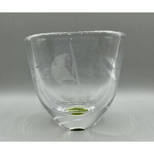 Vintage SIGNED Kosta LG 235 Clear Art Glass Vase Engraved Boat Decoration